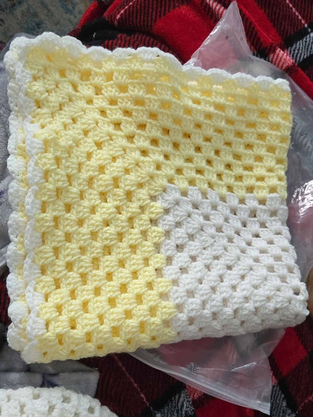 Handmade Crochet Square Throw in Yellow and Cream 30x28 Size